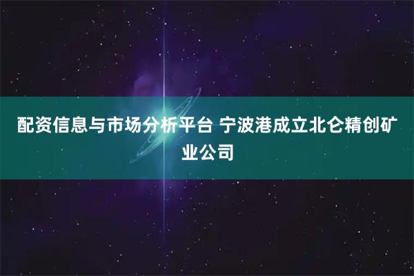 配资信息与市场分析平台 宁波港成立北仑精创矿业公司